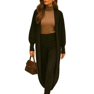 Maison De Papillon Cashmere Silk Cocoon Duster Cardigan XS Black Quiet Luxury